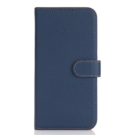 For iPhone 15 Genuine Leather Card Wallet MagSafe Phone Case(Litchi Dark Blue) - iPhone 15 Cases by buy2fix | Online Shopping UK | buy2fix
