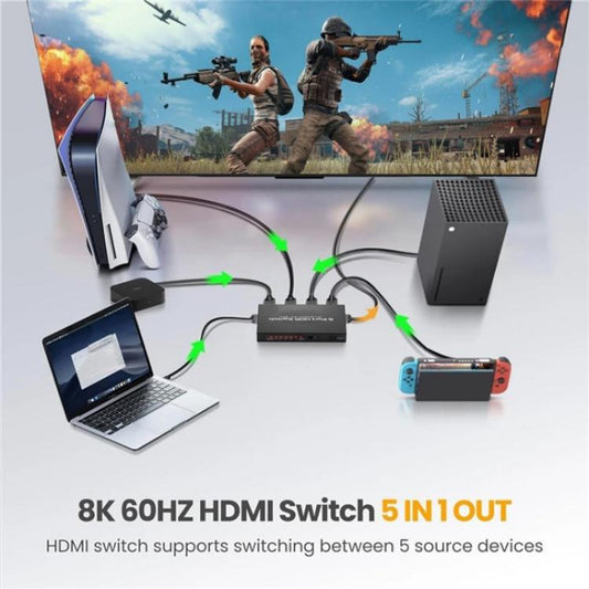 Q8-5 For Home Theater / Office HDMI 2.1 5x1 Switch 8K 60Hz Gaming Video Switcher Control, Plug:US Plug - Switch by buy2fix | Online Shopping UK | buy2fix