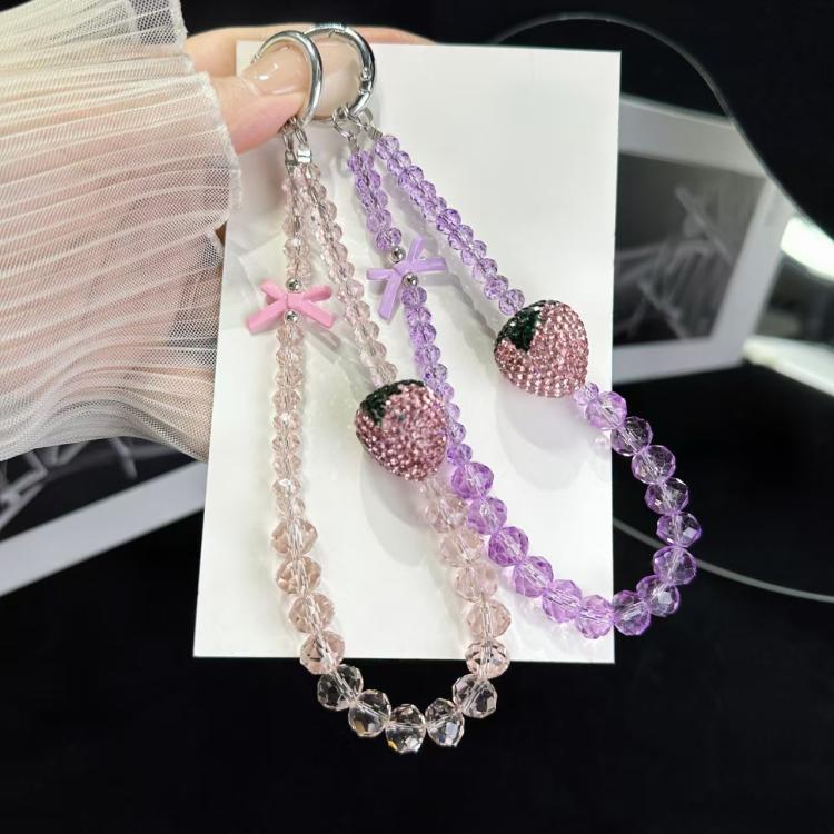 Full Of Diamond Strawberry Phone Chain(Pink) - Lanyards & Wrist Straps by buy2fix | Online Shopping UK | buy2fix