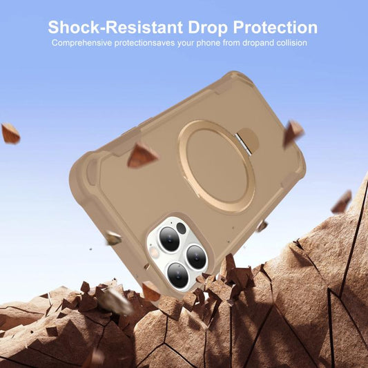 For iPhone 14 Pro Yingcai Gears MagSafe Holder Shockproof Phone Case(Brown) - iPhone 14 Pro Cases by buy2fix | Online Shopping UK | buy2fix