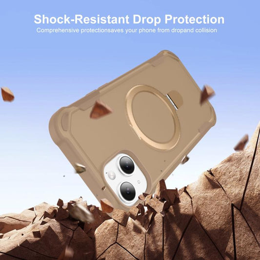For iPhone 15 Yingcai Gears MagSafe Holder Shockproof Phone Case(Brown) - iPhone 15 Cases by buy2fix | Online Shopping UK | buy2fix