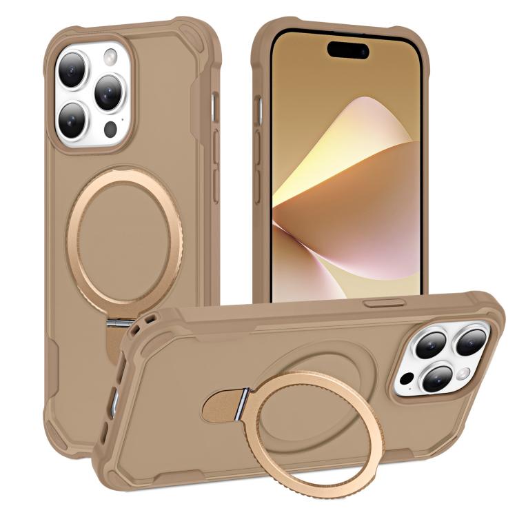 For iPhone 15 Pro Yingcai Gears MagSafe Holder Shockproof Phone Case(Brown) - iPhone 15 Pro Cases by buy2fix | Online Shopping UK | buy2fix