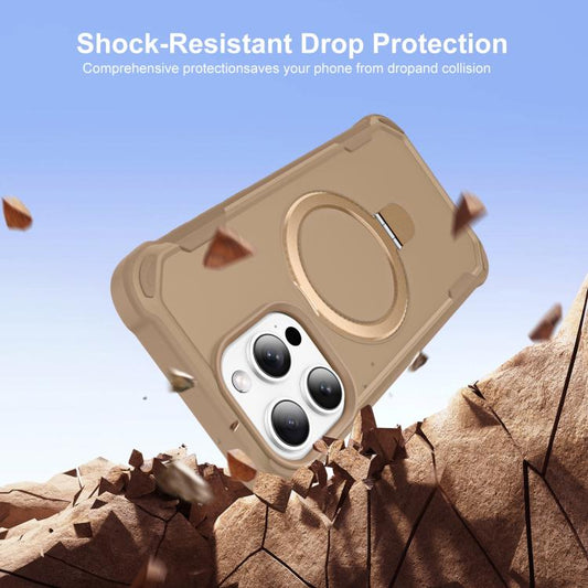 For iPhone 15 Pro Yingcai Gears MagSafe Holder Shockproof Phone Case(Brown) - iPhone 15 Pro Cases by buy2fix | Online Shopping UK | buy2fix