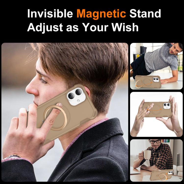 For iPhone 16 Yingcai Gears MagSafe Holder Shockproof Phone Case(Brown) - iPhone 16 Cases by buy2fix | Online Shopping UK | buy2fix