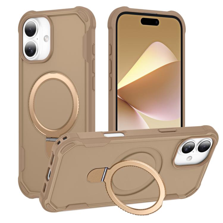 For iPhone 16 Plus Yingcai Gears MagSafe Holder Shockproof Phone Case(Brown) - iPhone 16 Plus Cases by buy2fix | Online Shopping UK | buy2fix