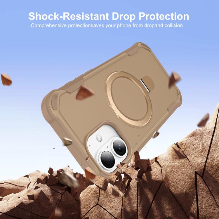For iPhone 16 Plus Yingcai Gears MagSafe Holder Shockproof Phone Case(Brown) - iPhone 16 Plus Cases by buy2fix | Online Shopping UK | buy2fix