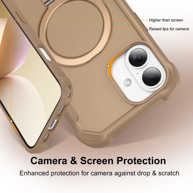 For iPhone 16 Plus Yingcai Gears MagSafe Holder Shockproof Phone Case(Brown) - iPhone 16 Plus Cases by buy2fix | Online Shopping UK | buy2fix