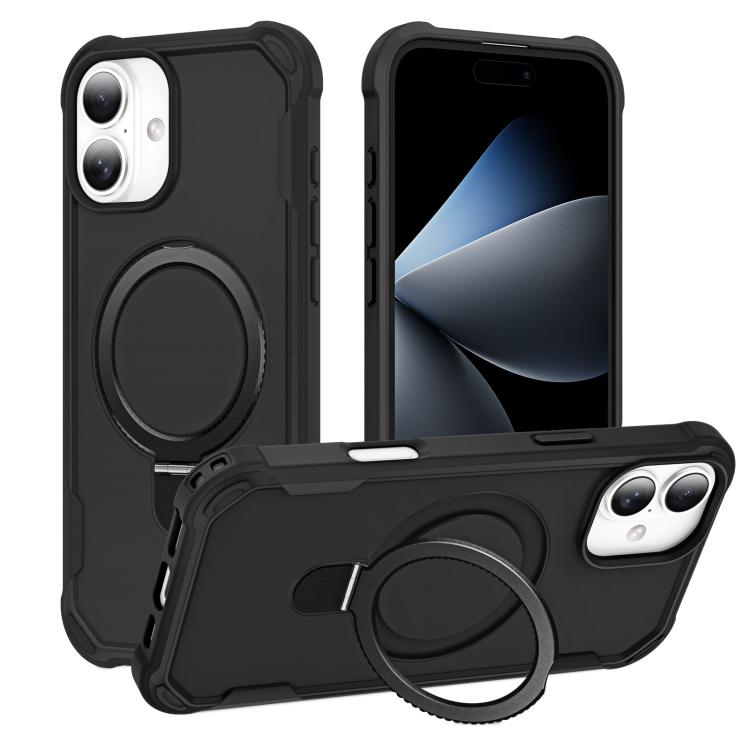 For iPhone 16 Plus Yingcai Gears MagSafe Holder Shockproof Phone Case(Black) - iPhone 16 Plus Cases by buy2fix | Online Shopping UK | buy2fix