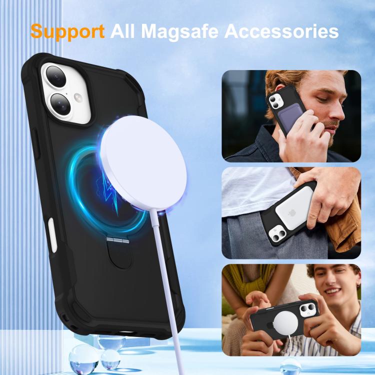 For iPhone 16 Plus Yingcai Gears MagSafe Holder Shockproof Phone Case(Black) - iPhone 16 Plus Cases by buy2fix | Online Shopping UK | buy2fix