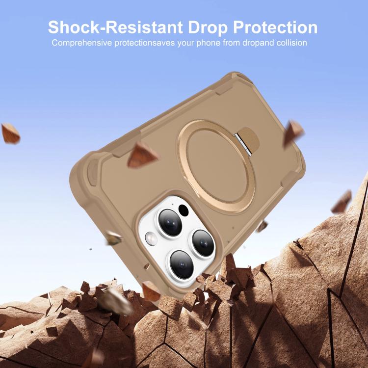 For iPhone 16 Pro Yingcai Gears MagSafe Holder Shockproof Phone Case(Brown) - iPhone 16 Pro Cases by buy2fix | Online Shopping UK | buy2fix