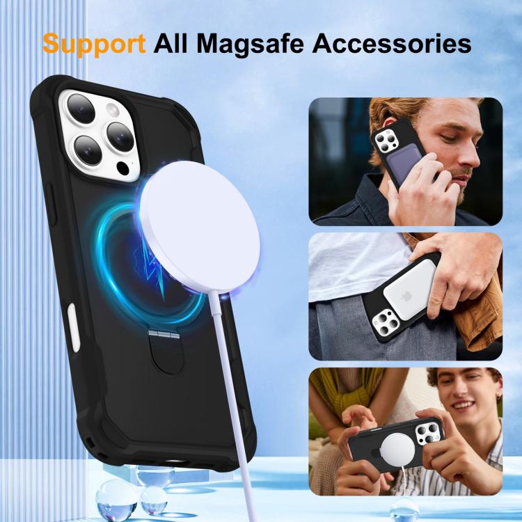 For iPhone 16 Pro Yingcai Gears MagSafe Holder Shockproof Phone Case(Black) - iPhone 16 Pro Cases by buy2fix | Online Shopping UK | buy2fix