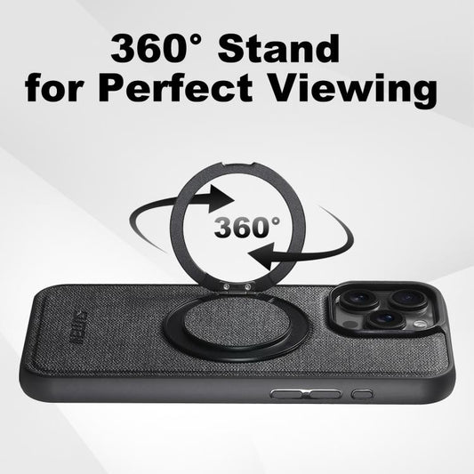 For iPhone 16 Pro Suteni G3 360 Rotation Holder MagSafe Denim Leather Back Phone Case(Black) - iPhone 16 Pro Cases by Suteni | Online Shopping UK | buy2fix