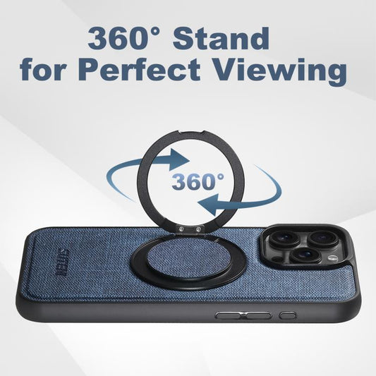 For iPhone 16 Pro Suteni G3 360 Rotation Holder MagSafe Denim Leather Back Phone Case(Blue) - iPhone 16 Pro Cases by Suteni | Online Shopping UK | buy2fix