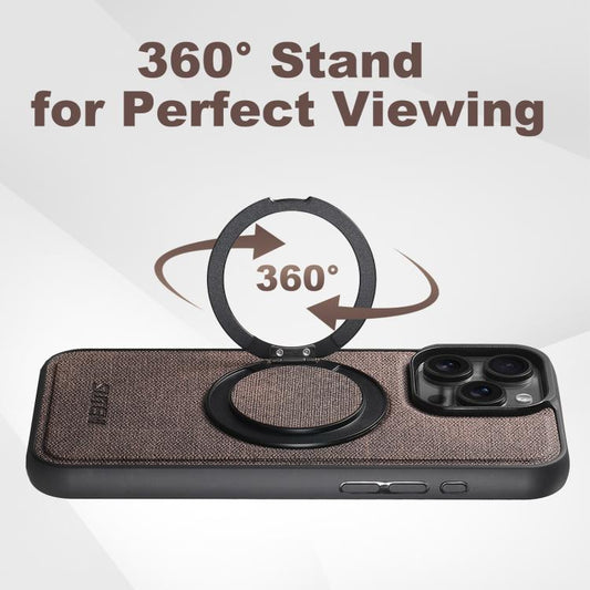 For iPhone 12 Suteni G3 360 Rotation Holder MagSafe Denim Leather Back Phone Case(Brown) - iPhone 12 / 12 Pro Cases by Suteni | Online Shopping UK | buy2fix