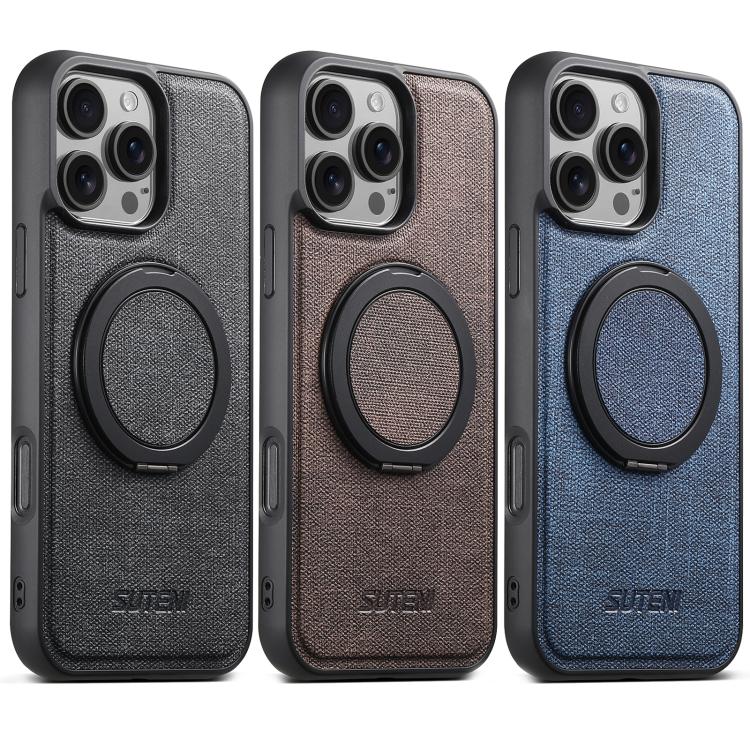 For iPhone 13 Pro Max Suteni G3 360 Rotation Holder MagSafe Denim Leather Back Phone Case(Black) - iPhone 13 Pro Max Cases by Suteni | Online Shopping UK | buy2fix
