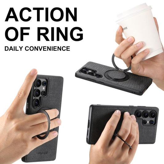 For Samsung Galaxy S25 Ultra 5G Suteni G3 Oil Wax 360 Rotation Holder MagSafe Back Phone Case(Black) - Galaxy S25 Ultra 5G Cases by Suteni | Online Shopping UK | buy2fix