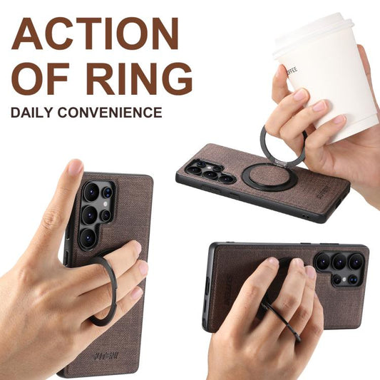 For Samsung Galaxy S25 Ultra 5G Suteni G3 Oil Wax 360 Rotation Holder MagSafe Back Phone Case(Brown) - Galaxy S25 Ultra 5G Cases by Suteni | Online Shopping UK | buy2fix