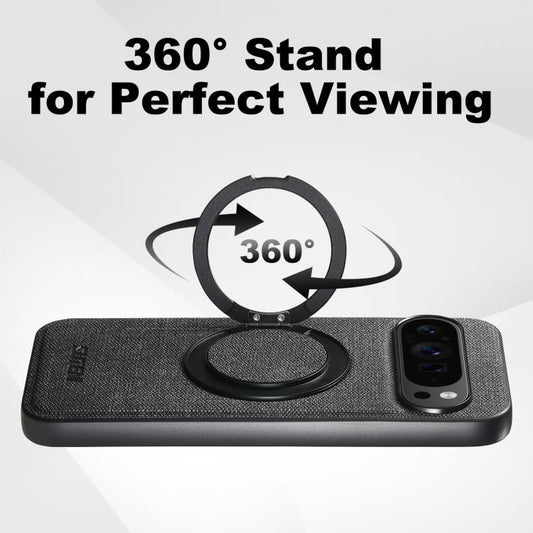 For Google Pixel 10 Suteni G3 360 Rotation Holder MagSafe Denim Leather Back Phone Case(Black) - Google Cases by Suteni | Online Shopping UK | buy2fix