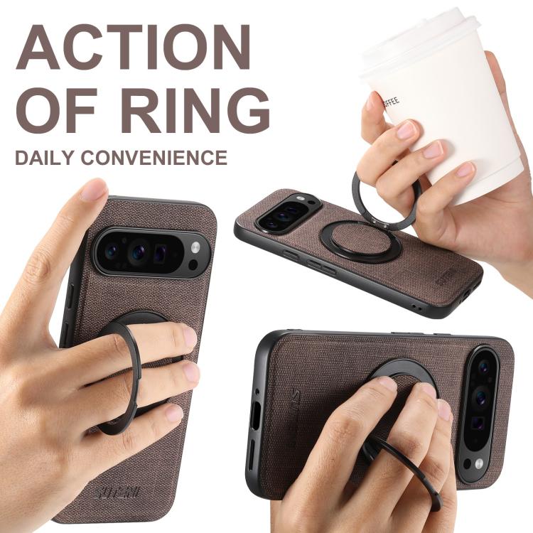 For Google Pixel 10 Pro XL Suteni G3 360 Rotation Holder MagSafe Denim Leather Back Phone Case(Brown) - Google Cases by Suteni | Online Shopping UK | buy2fix