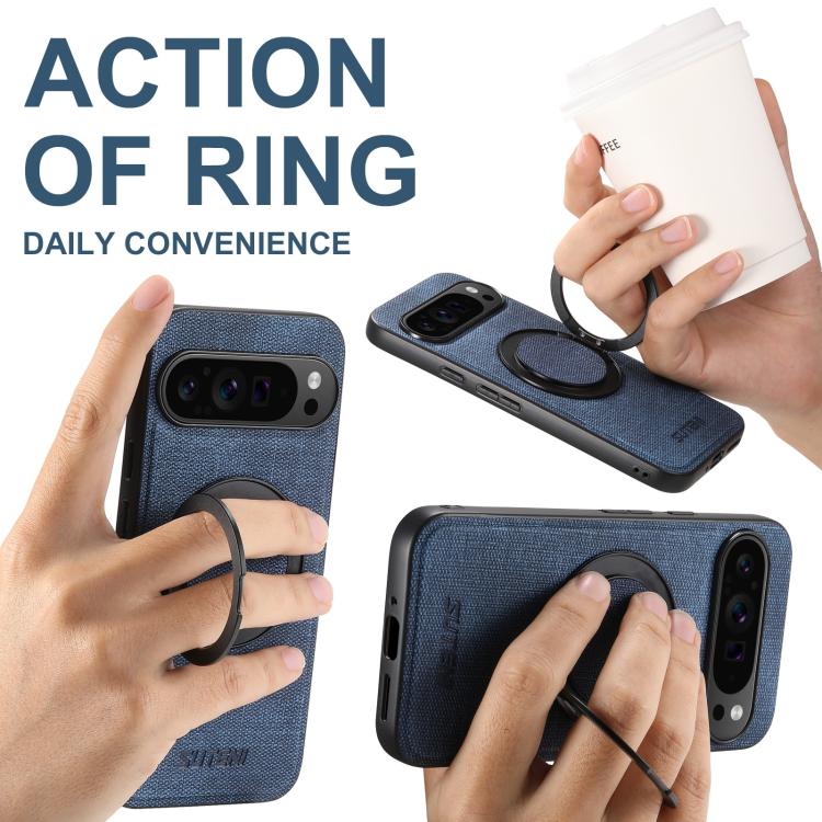 For Google Pixel 10 Pro XL Suteni G3 360 Rotation Holder MagSafe Denim Leather Back Phone Case(Blue) - Google Cases by Suteni | Online Shopping UK | buy2fix