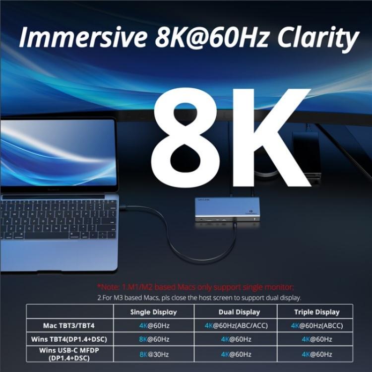 WAVLINK UTD45 96W Charging 8K / 4K Display Thunderbolt 4 Docking Station 13-in-1 Hub(AU Plug) - HUB with Lan adapter by WAVLINK | Online Shopping UK | buy2fix
