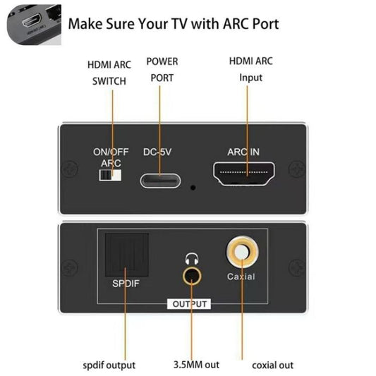 ARC HDTV Speaker Audio Extractor Converter, ARC to SPDIF Coaxial 3.5mm Jack - Converter by buy2fix | Online Shopping UK | buy2fix