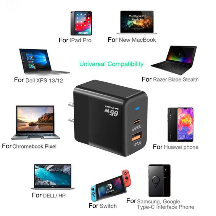 GaN PD 45W + QC3.0 USB Fully Compatible Protocol Charger for MacBook,US Plug(Black) - USB Charger by buy2fix | Online Shopping UK | buy2fix