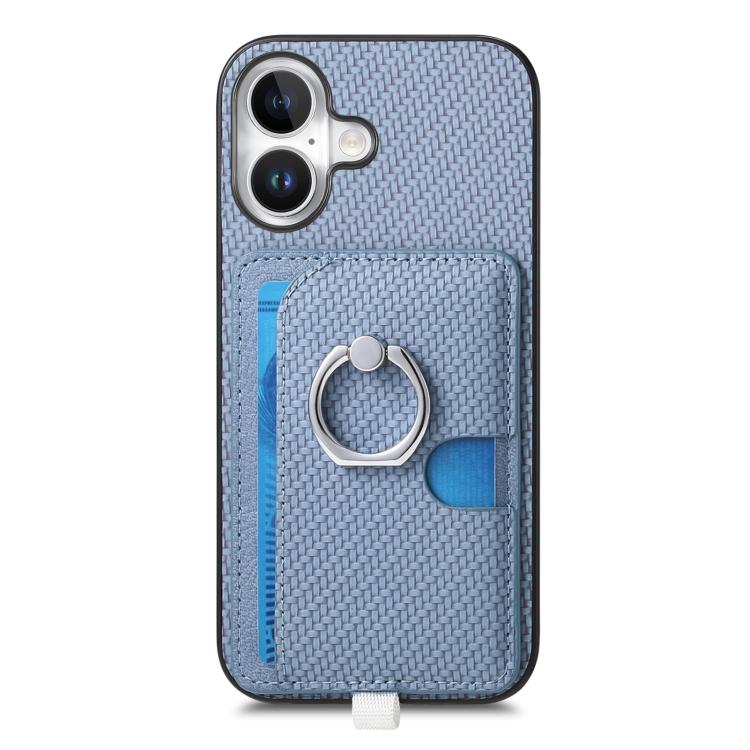 For iPhone 17 Carbon Fiber Ring Side Insert Card Bag MagSafe Phone Case(Blue) - iPhone 17 Cases by buy2fix | Online Shopping UK | buy2fix
