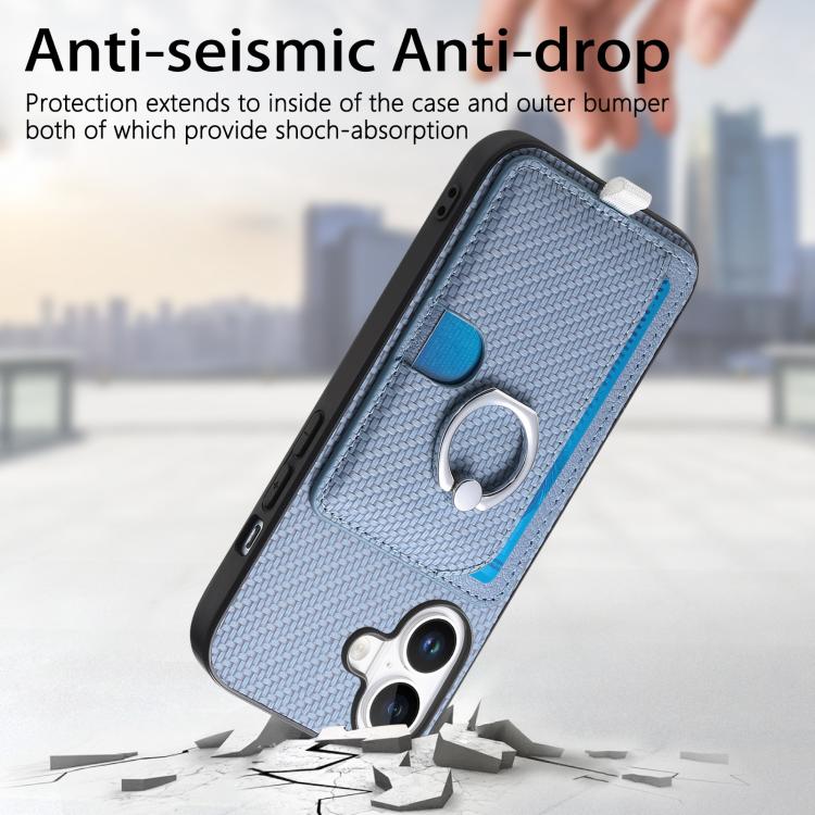 For iPhone 17 Carbon Fiber Ring Side Insert Card Bag MagSafe Phone Case(Blue) - iPhone 17 Cases by buy2fix | Online Shopping UK | buy2fix