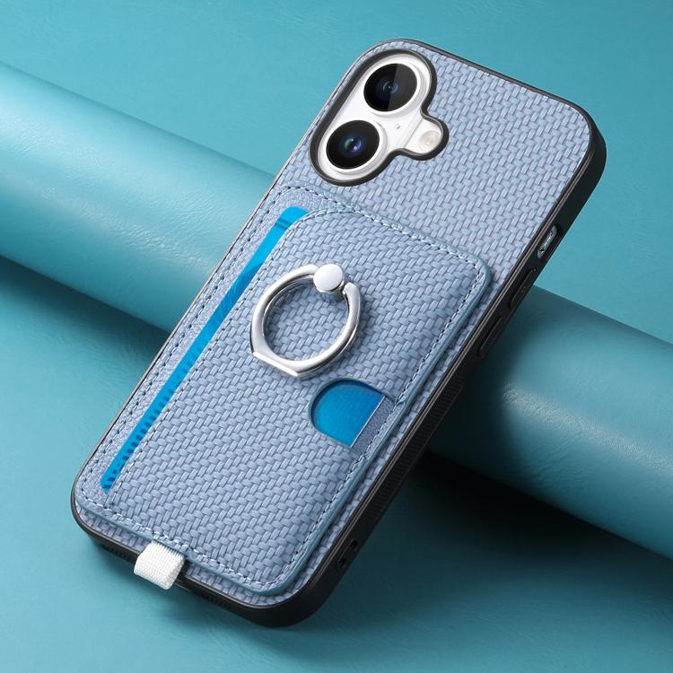 For iPhone 17 Carbon Fiber Ring Side Insert Card Bag MagSafe Phone Case(Blue) - iPhone 17 Cases by buy2fix | Online Shopping UK | buy2fix