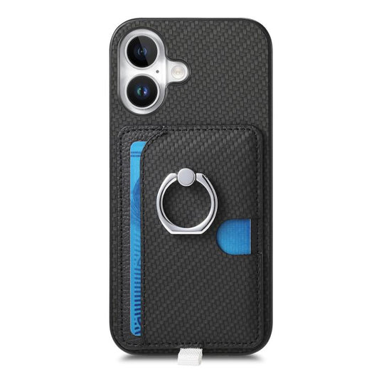 For iPhone 17 Carbon Fiber Ring Side Insert Card Bag MagSafe Phone Case(Black) - iPhone 17 Cases by buy2fix | Online Shopping UK | buy2fix