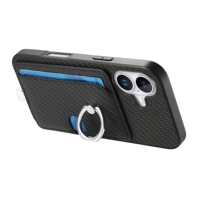 For iPhone 17 Carbon Fiber Ring Side Insert Card Bag MagSafe Phone Case(Black) - iPhone 17 Cases by buy2fix | Online Shopping UK | buy2fix