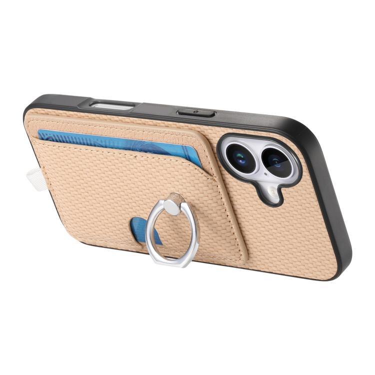 For iPhone 17 Carbon Fiber Ring Side Insert Card Bag MagSafe Phone Case(Khaki) - iPhone 17 Cases by buy2fix | Online Shopping UK | buy2fix