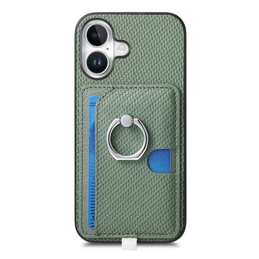 For iPhone 17 Carbon Fiber Ring Side Insert Card Bag MagSafe Phone Case(Green) - iPhone 17 Cases by buy2fix | Online Shopping UK | buy2fix
