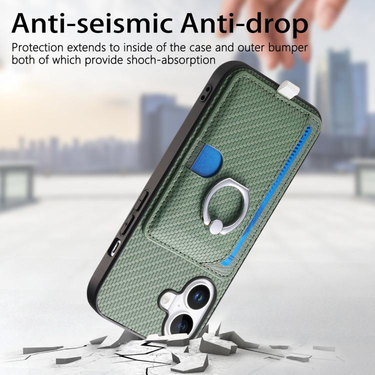 For iPhone 17 Carbon Fiber Ring Side Insert Card Bag MagSafe Phone Case(Green) - iPhone 17 Cases by buy2fix | Online Shopping UK | buy2fix