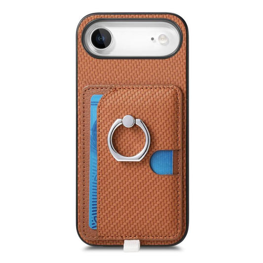 For iPhone Air Carbon Fiber Ring Side Insert Card Bag MagSafe Phone Case(Brown) - iPhone Air Cases by buy2fix | Online Shopping UK | buy2fix