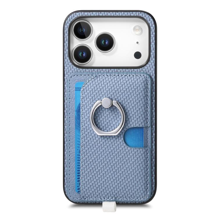 For iPhone 17 Pro Carbon Fiber Ring Side Insert Card Bag MagSafe Phone Case(Blue) - iPhone 17 Pro Cases by buy2fix | Online Shopping UK | buy2fix