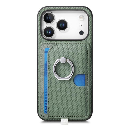 For iPhone 17 Pro Carbon Fiber Ring Side Insert Card Bag MagSafe Phone Case(Green) - iPhone 17 Pro Cases by buy2fix | Online Shopping UK | buy2fix
