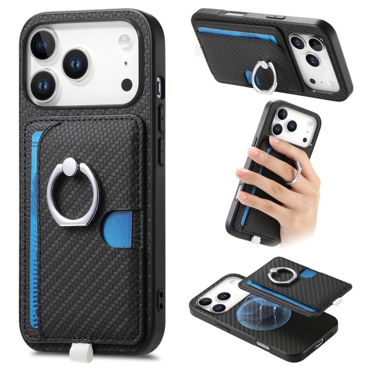 For iPhone 17 Pro Max Carbon Fiber Ring Side Insert Card Bag MagSafe Phone Case(Black) - iPhone 17 Pro Max Cases by buy2fix | Online Shopping UK | buy2fix