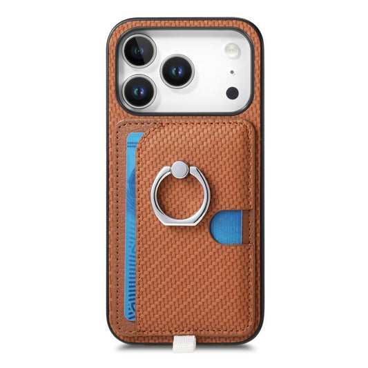 For iPhone 17 Pro Max Carbon Fiber Ring Side Insert Card Bag MagSafe Phone Case(Brown) - iPhone 17 Pro Max Cases by buy2fix | Online Shopping UK | buy2fix