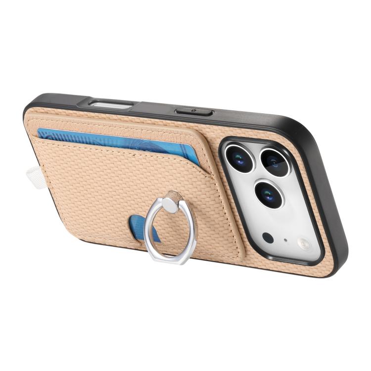 For iPhone 17 Pro Max Carbon Fiber Ring Side Insert Card Bag MagSafe Phone Case(Khaki) - iPhone 17 Pro Max Cases by buy2fix | Online Shopping UK | buy2fix