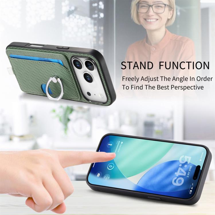 For iPhone 17 Pro Max Carbon Fiber Ring Side Insert Card Bag MagSafe Phone Case(Green) - iPhone 17 Pro Max Cases by buy2fix | Online Shopping UK | buy2fix