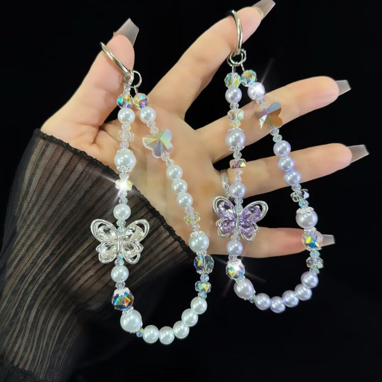 Tassel Pearl Double Butterfly Phone Chain(Pink) - Lanyards & Wrist Straps by buy2fix | Online Shopping UK | buy2fix