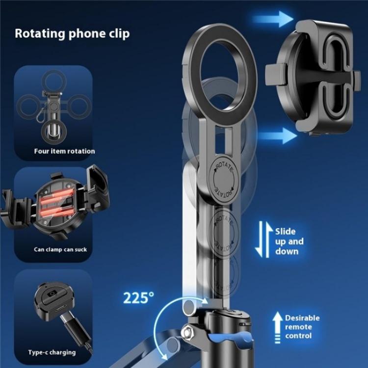 P15-C 2 In 1 Portable Magnetic Tripod Phone Holder Telescopic Selfie Stick with Keyring(Black) - Selfie Sticks by buy2fix | Online Shopping UK | buy2fix