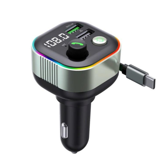 GZ11 Retractable Type-C Cable Voltage Display 65W PD Fast Charging Car Charger MP3 Player - Car Charger by buy2fix | Online Shopping UK | buy2fix