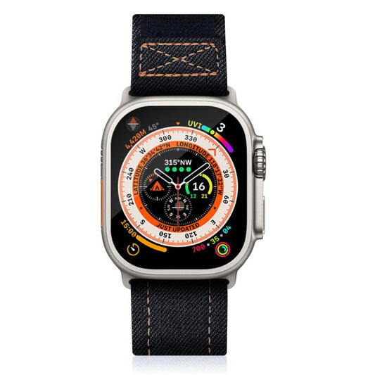 For Apple Watch 46mm / 49mm / 45mm / 44mm Kalebol Cool Denim Nylon Hook and Loop Fastener Watch Band(Black) - Watch Bands by Kalebol | Online Shopping UK | buy2fix