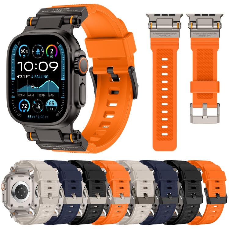 For Apple Watch 46mm / 49mm / 45mm / 44mm Kalebol Outdoor Explorer Metal Connector TPU Watch Band(Black Orange) - Watch Bands by Kalebol | Online Shopping UK | buy2fix