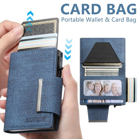 Suteni Denim Buckle Button Automatically Pops Out the Card Box(Blue) - Wallets by Suteni | Online Shopping UK | buy2fix