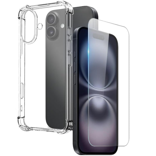 For iPhone 16 NORTHJO 2 in 1 TPU Airbag Shockproof Phone Case with Screen Film(Clear) - iPhone 16 Cases by NORTHJO | Online Shopping UK | buy2fix
