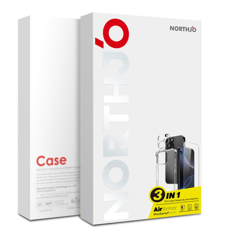 For iPhone 15 NORTHJO 3 in 1 TPU Airbag Shockproof Phone Case with Screen Protector Lens Film(Clear) - iPhone 15 Cases by NORTHJO | Online Shopping UK | buy2fix